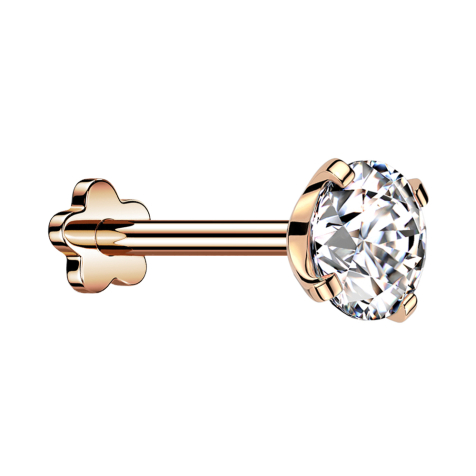 Micro threadless labret flower in rose gold with crystal set in silver