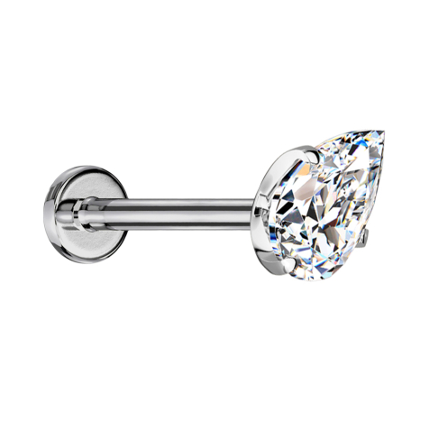 Micro threadless labret in silver with crystal drop set in silver