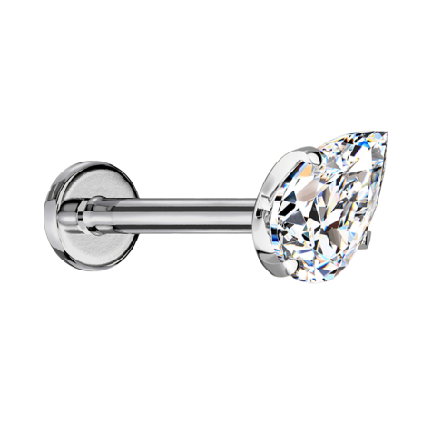 Labret Micro Threadless argento con goccia di cristallo incastonata in argento