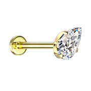 Micro threadless labret, gold-plated with crystal drop...