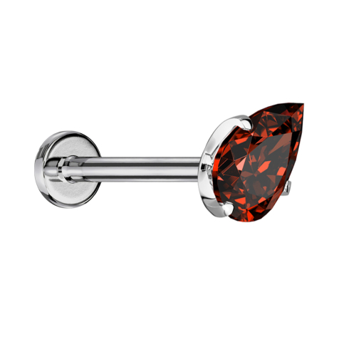 Labret Micro Threadless argento con goccia di cristallo incastonata in rosso