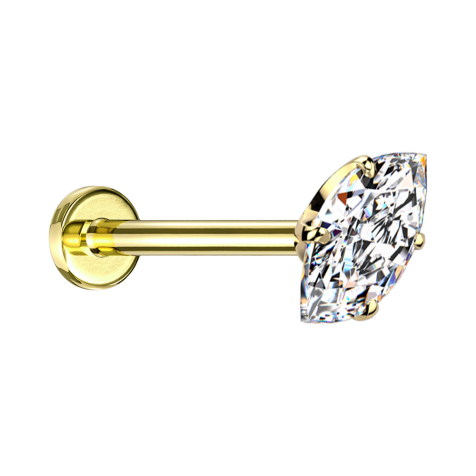 Micro Threadless Labret vergoldet mit Oval Kristall silber gefasst