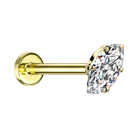 Micro Threadless Labret vergoldet mit Oval Kristall silber gefasst