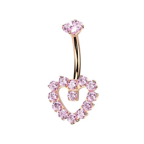 Banane Innengewinde rosegold Kristall pink gefasst und Herz Kristalle pink