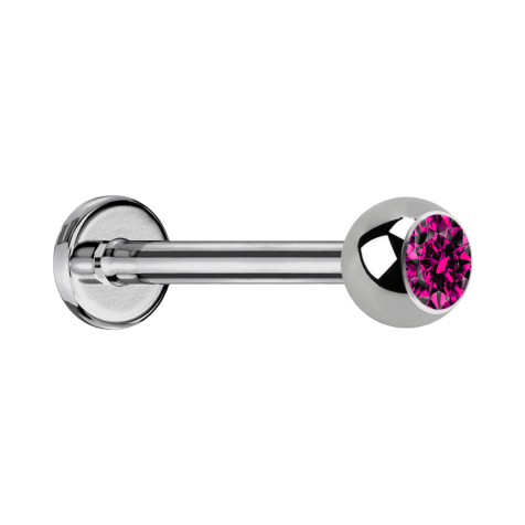 Micro labret silver with ball and crystal fuchsia