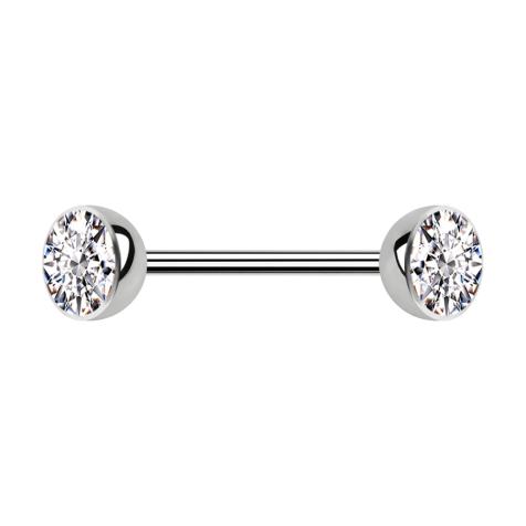 Micro barbell silver with two hemispheres crystal silver