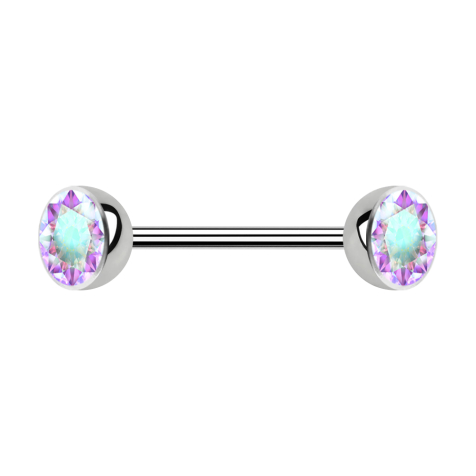 Micro Barbell argenté avec deux demi-sphères en cristal multicolore