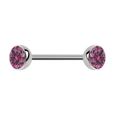 Micro Barbell argenté avec deux demi-sphères en cristal rose
