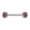 Micro Barbell argenté avec deux demi-sphères en cristal rose