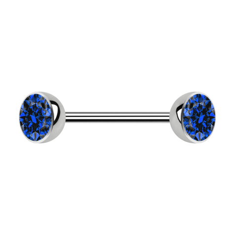 Micro barbell silver with two hemispheres crystal dark blue