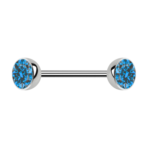 Micro barbell silver with two light blue crystal hemispheres