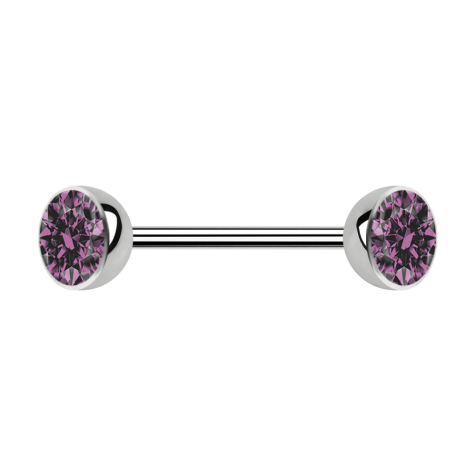 Micro barbell silver with two light purple crystal hemispheres