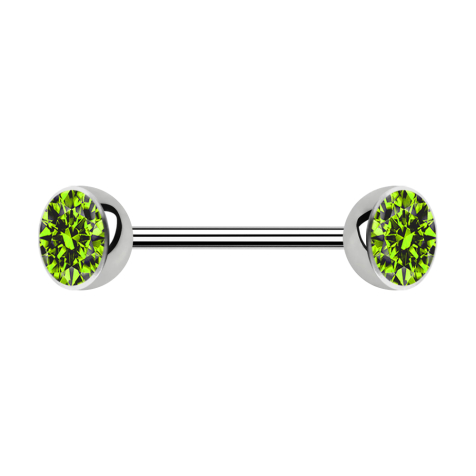 Micro barbell silver with two hemispheres crystal light green