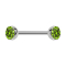 Micro barbell silver with two hemispheres crystal light green