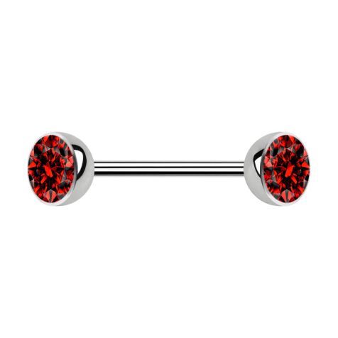 Micro barbell silver with two hemispheres crystal red