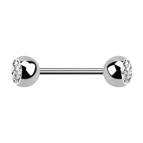 Micro barbell silver with two silver crystal balls