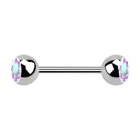 Micro barbell silver with two crystal balls multicolor