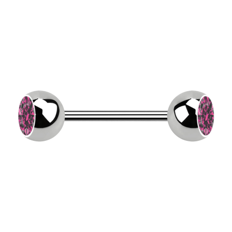 Micro barbell silver with two balls crystal pink