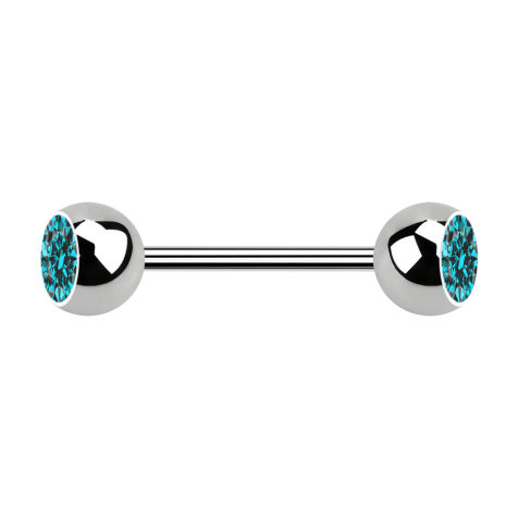 Micro barbell silver with two aqua crystal balls