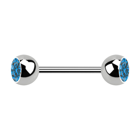 Micro Barbell silber mit zwei Kugeln Kristall hellblau