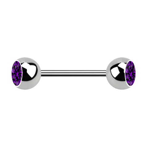 Micro Barbell silber mit zwei Kugeln Kristall violett