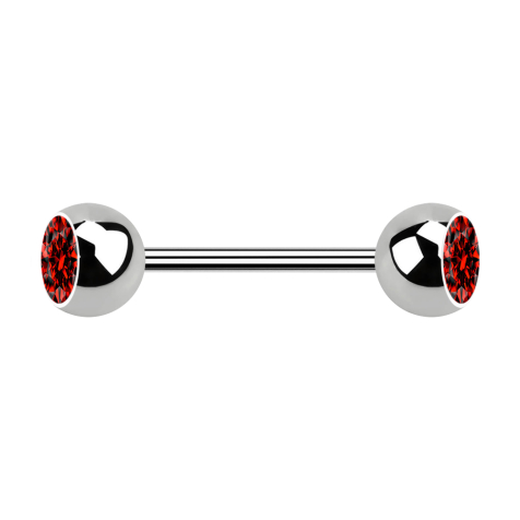 Micro barbell silver with two red crystal balls