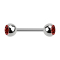 Micro barbell silver with two red crystal balls