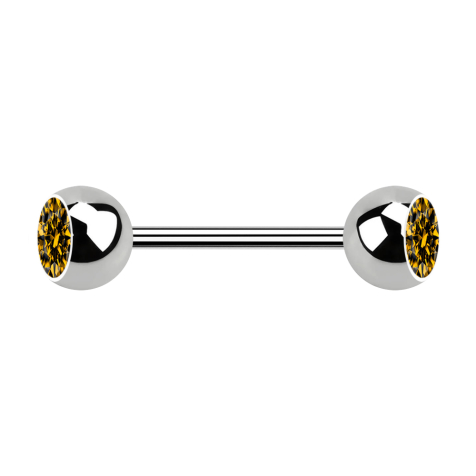 Micro Barbell silber mit zwei Kugeln Kristall topaz