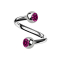 Micro spiral silver with two crystal balls fuchsia
