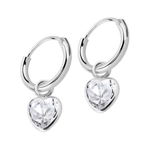Boucles doreilles argent rond pendentif cœur cristal argent
