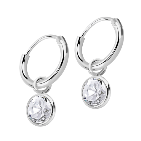Boucles doreilles argent rond pendentif cristal rond argent