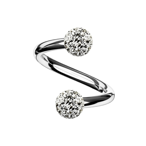 Micro spirale argentée avec deux boules de cristal argentées Couche de protection en époxy
