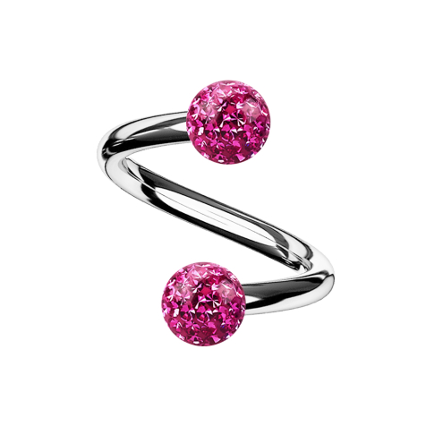 Micro spiral silver with two crystal balls pink Epoxy protective layer
