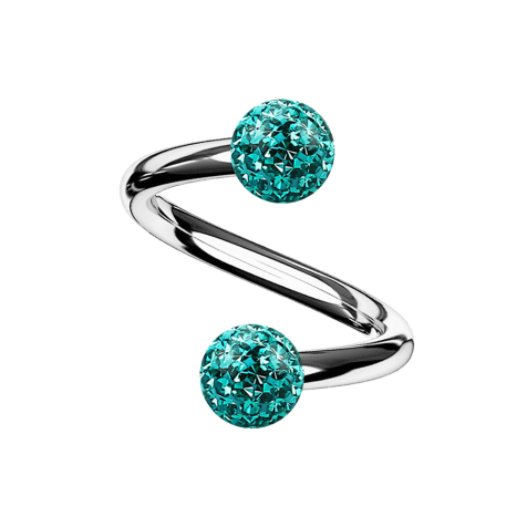Micro Spirale silber mit zwei Kristallkugeln türkis Epoxy Schutzschicht