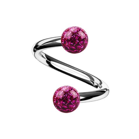 Micro spirale argentée avec deux boules de cristal fuchsia couche de protection en époxy