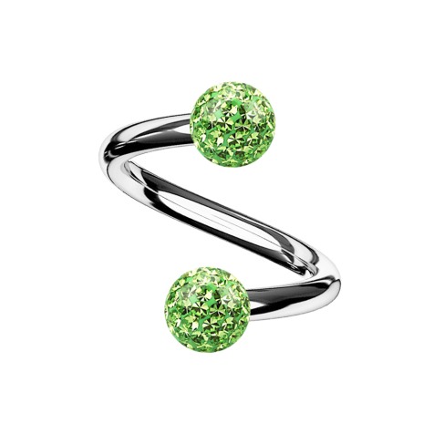 Micro spiral silver with two crystal balls light green Epoxy protective layer