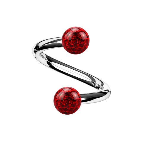 Micro spirale argentée avec deux boules de cristal rouge Couche de protection en époxy