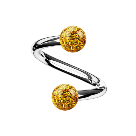 Micro spiral silver with two crystal balls topaz Epoxy protective layer