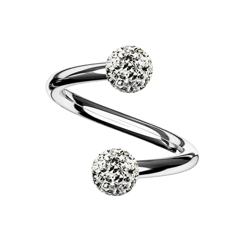 Spiral silver with two crystal balls silver Epoxy protective layer