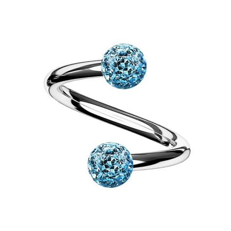 Spirale silber mit zwei Kristallkugeln aqua Epoxy Schutzschicht