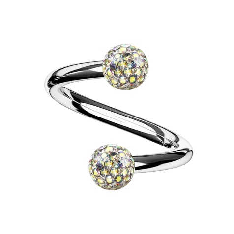 Spirale silber mit zwei Kristallkugeln multicolor Epoxy Schutzschicht