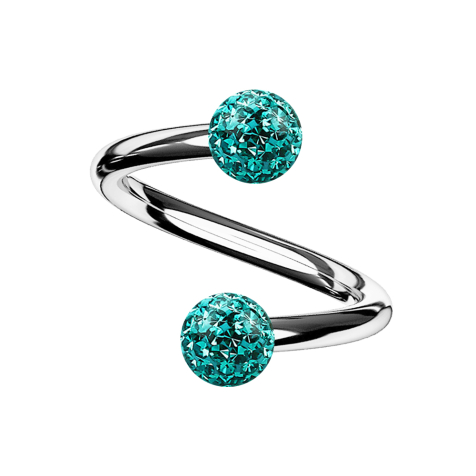 Spirale argentée avec deux boules de cristal turquoise Couche de protection en époxy