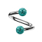 Spirale argentée avec deux boules de cristal turquoise Couche de protection en époxy