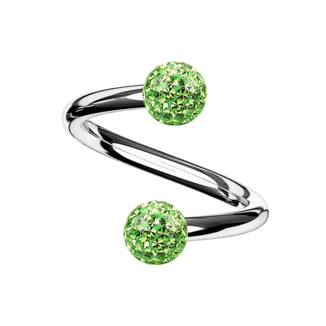 Spirale dargento con due sfere di cristallo verde chiaro Strato protettivo epossidico