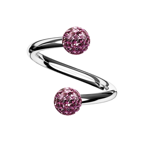 Spiral silver with two crystal balls light violet Epoxy protective layer