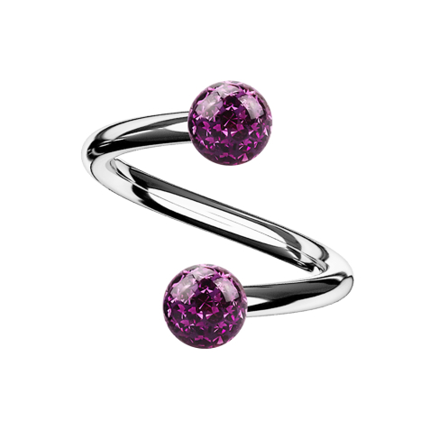 Spiral silver with two crystal balls violet Epoxy protective layer