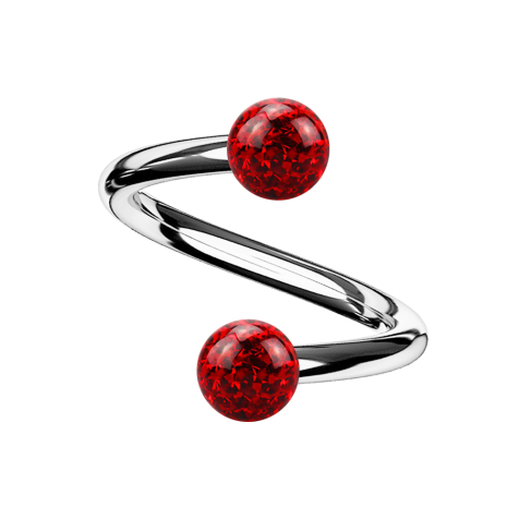 Spiral silver with two crystal balls red Epoxy protective layer