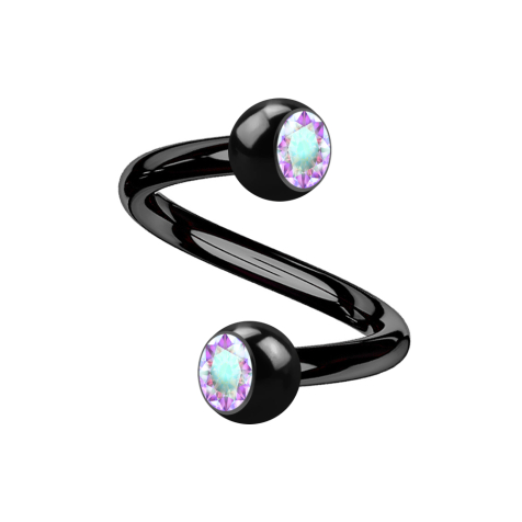 Micro spiral black with two balls crystal multicolor