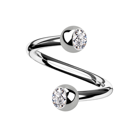 Micro spiral silver with two balls crystal silver