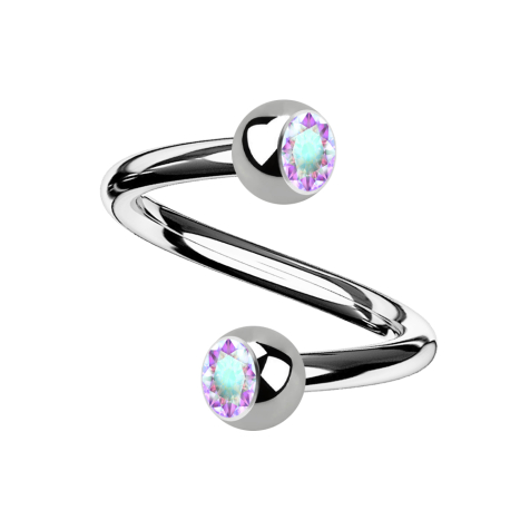 Micro spiral silver with two crystal balls multicolor